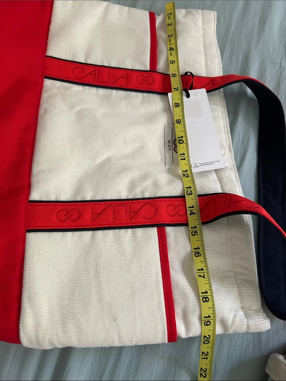 CALLIA White and Red Canvas Tote with Logo Strap